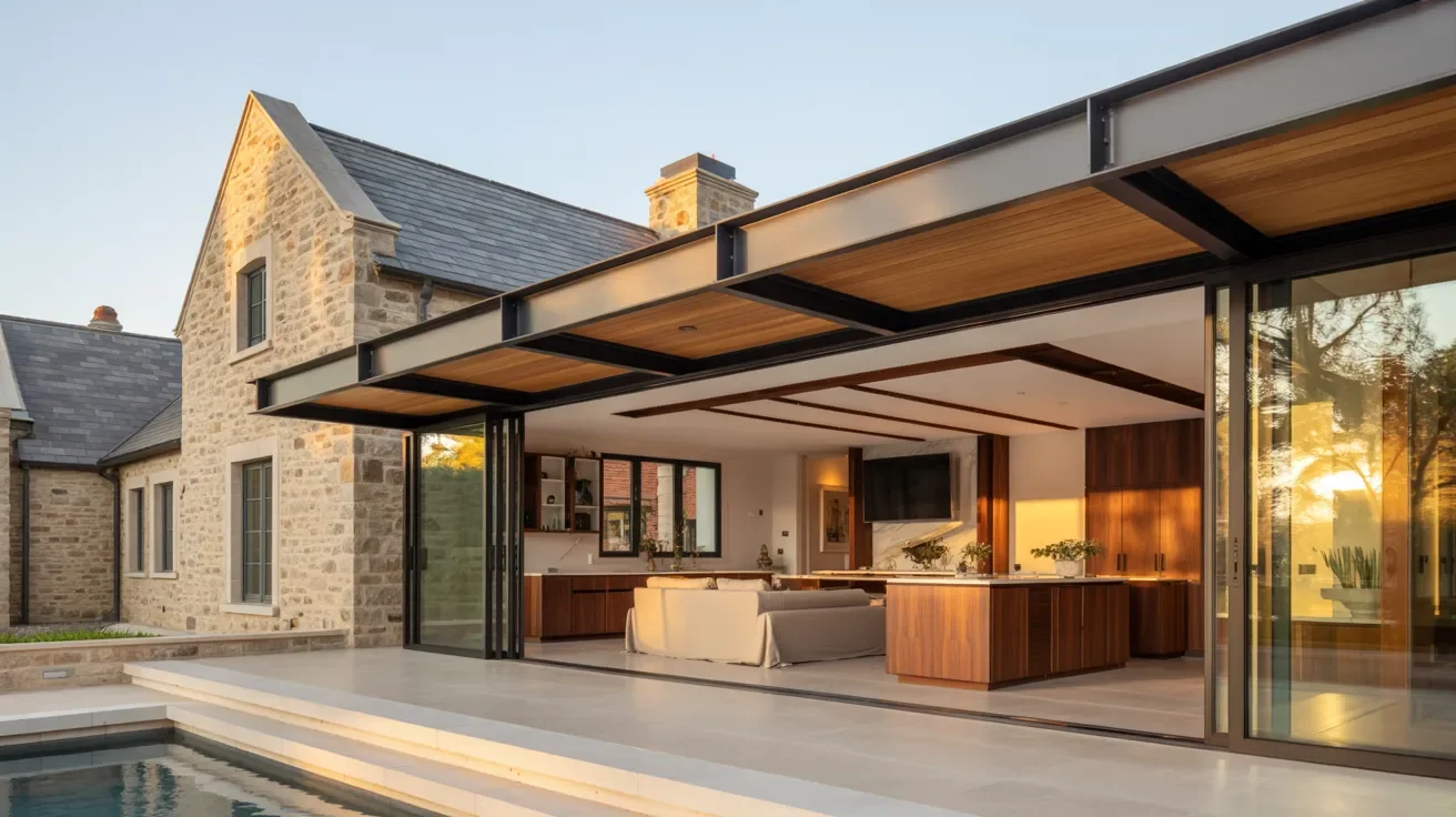 A contemporary home featuring a swimming pool and a spacious patio area for outdoor relaxation.