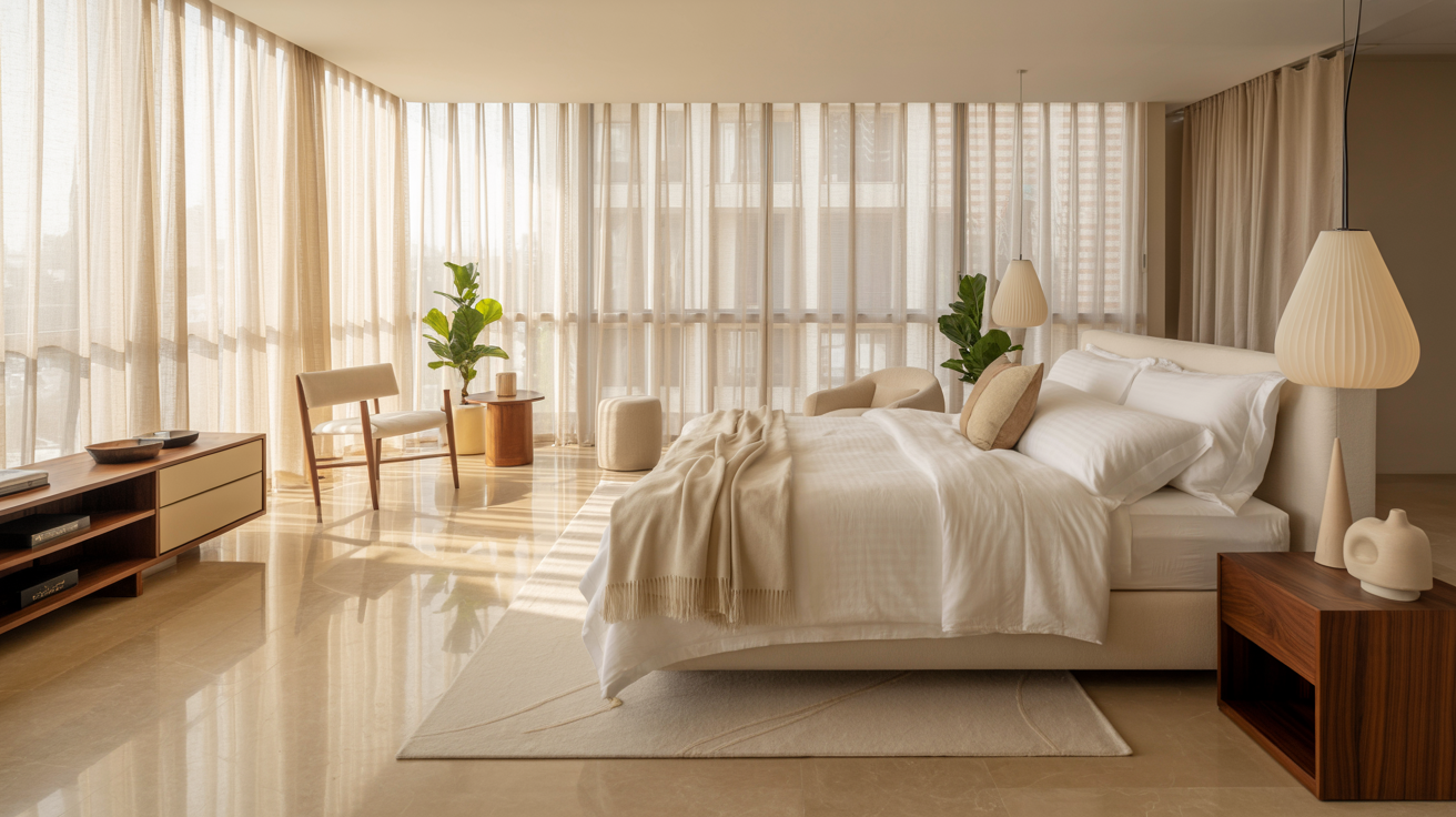 A cozy bedroom featuring a large bed and a window allowing natural light to enter the space.
