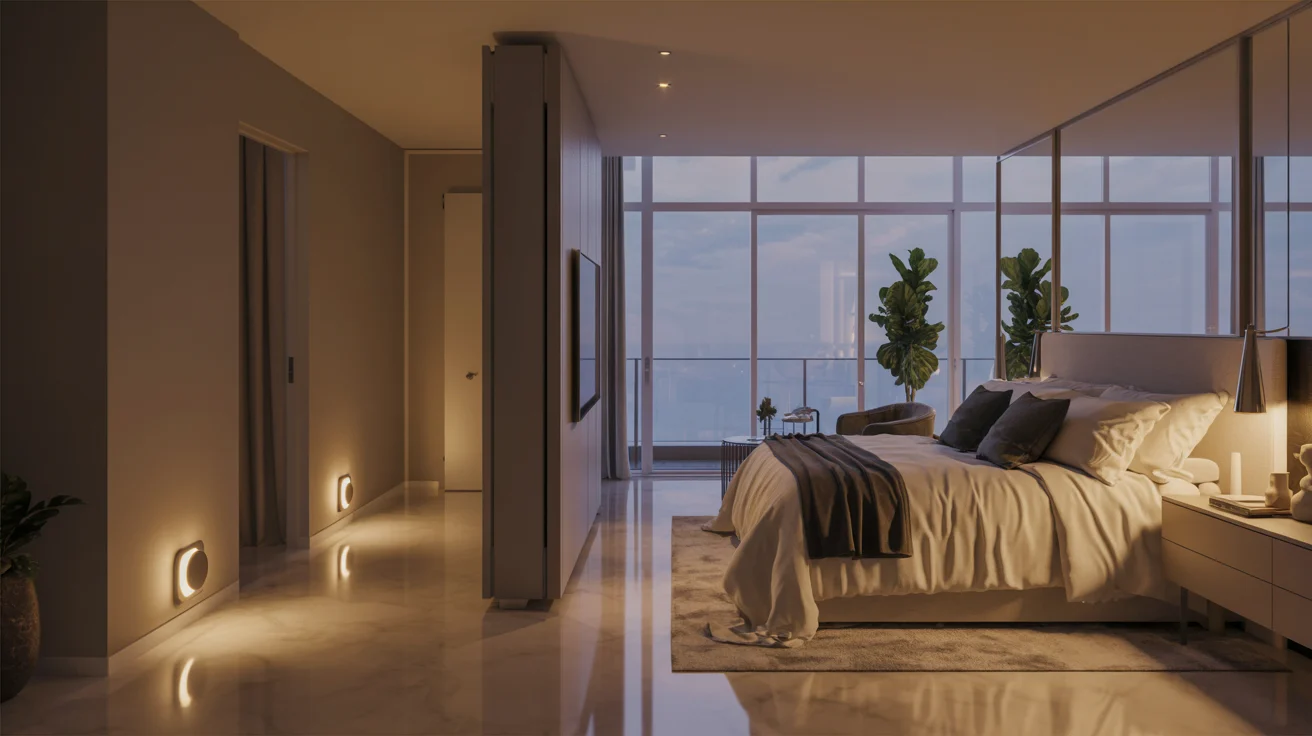 A cozy bedroom featuring a neatly made bed and a large window allowing natural light to enter the space.