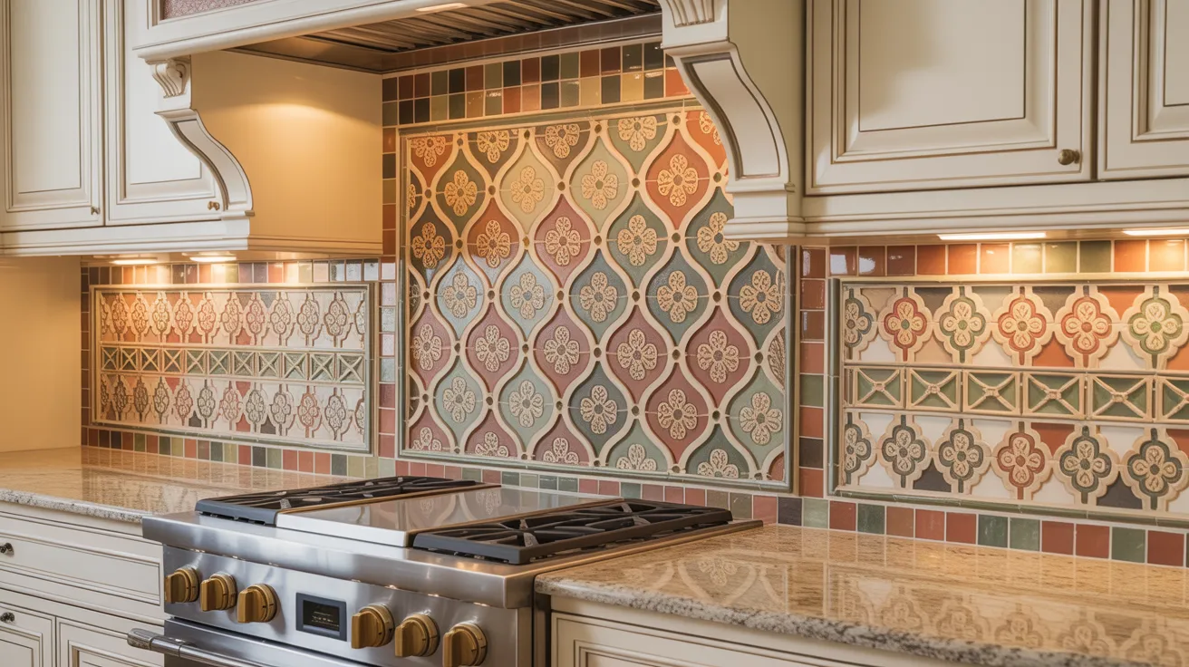 A modern kitchen featuring a marble countertop with elegant black and gold accents throughout the design.