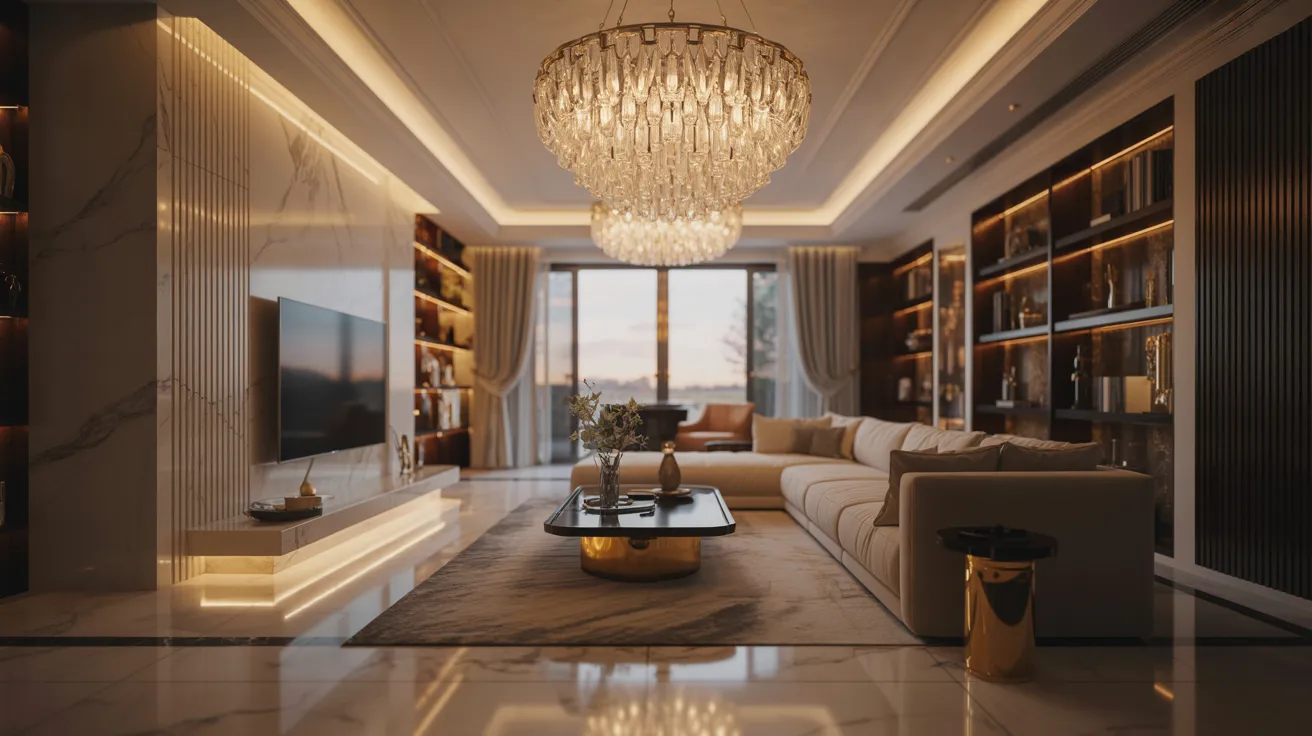 Elegant luxury living room showcasing modern furniture, rich textures, and sophisticated decor ideas for a stylish interior.
