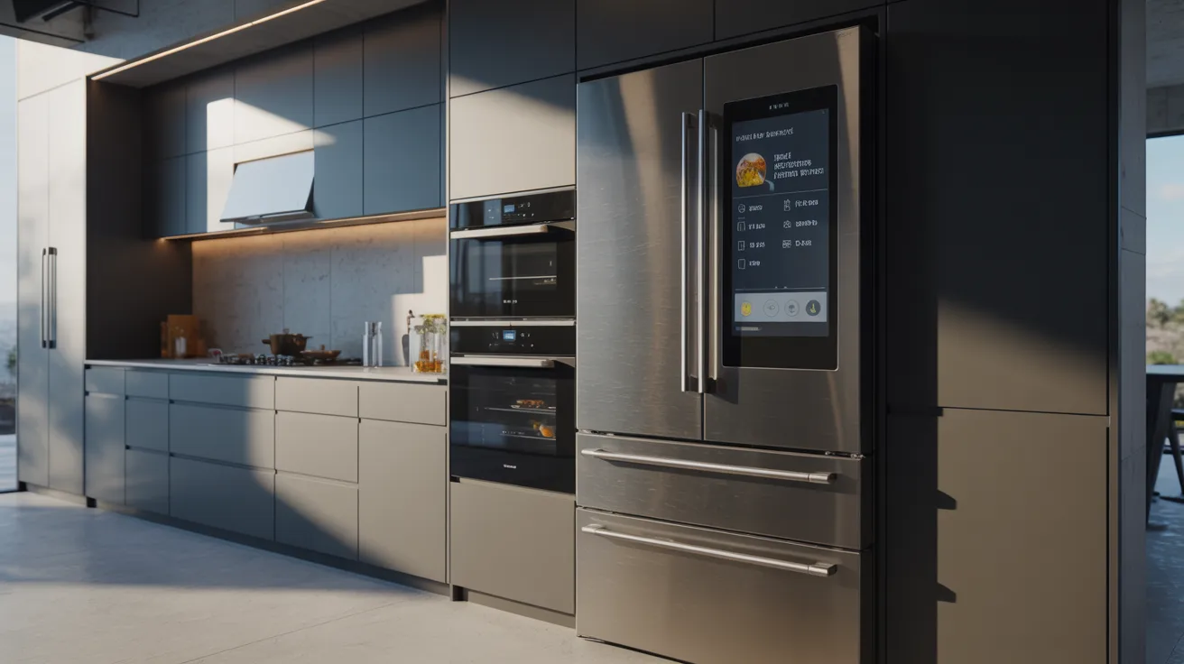  A stylish kitchen equipped with stainless steel appliances and a minimalist design.