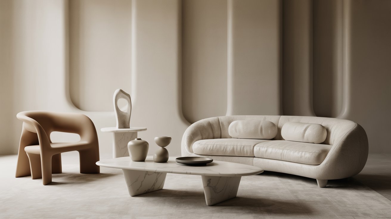 A cozy living room with a white couch, a chair, and a table, designed for comfort and relaxation.