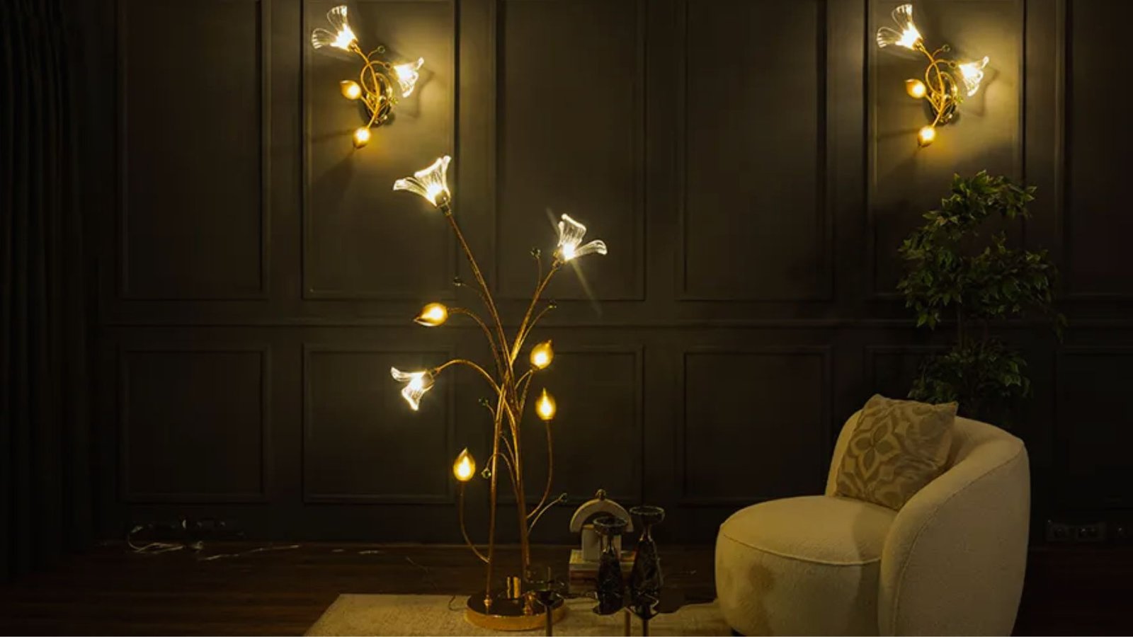  A decorative lamp featuring a flower design at its center, combining functionality with a touch of nature.