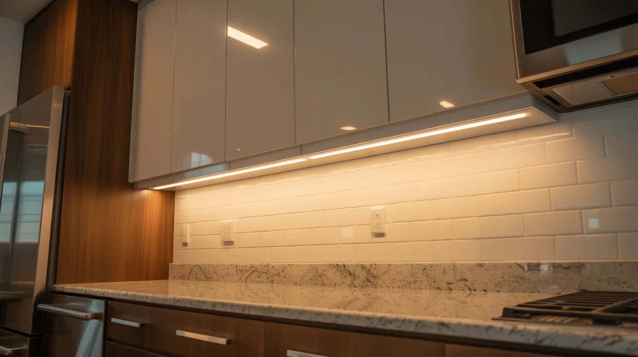 A modern kitchen featuring a white countertop and sleek stainless steel appliances.