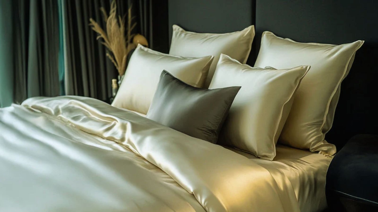 A neatly made bed featuring a white comforter and matching pillows, creating a clean and inviting appearance.