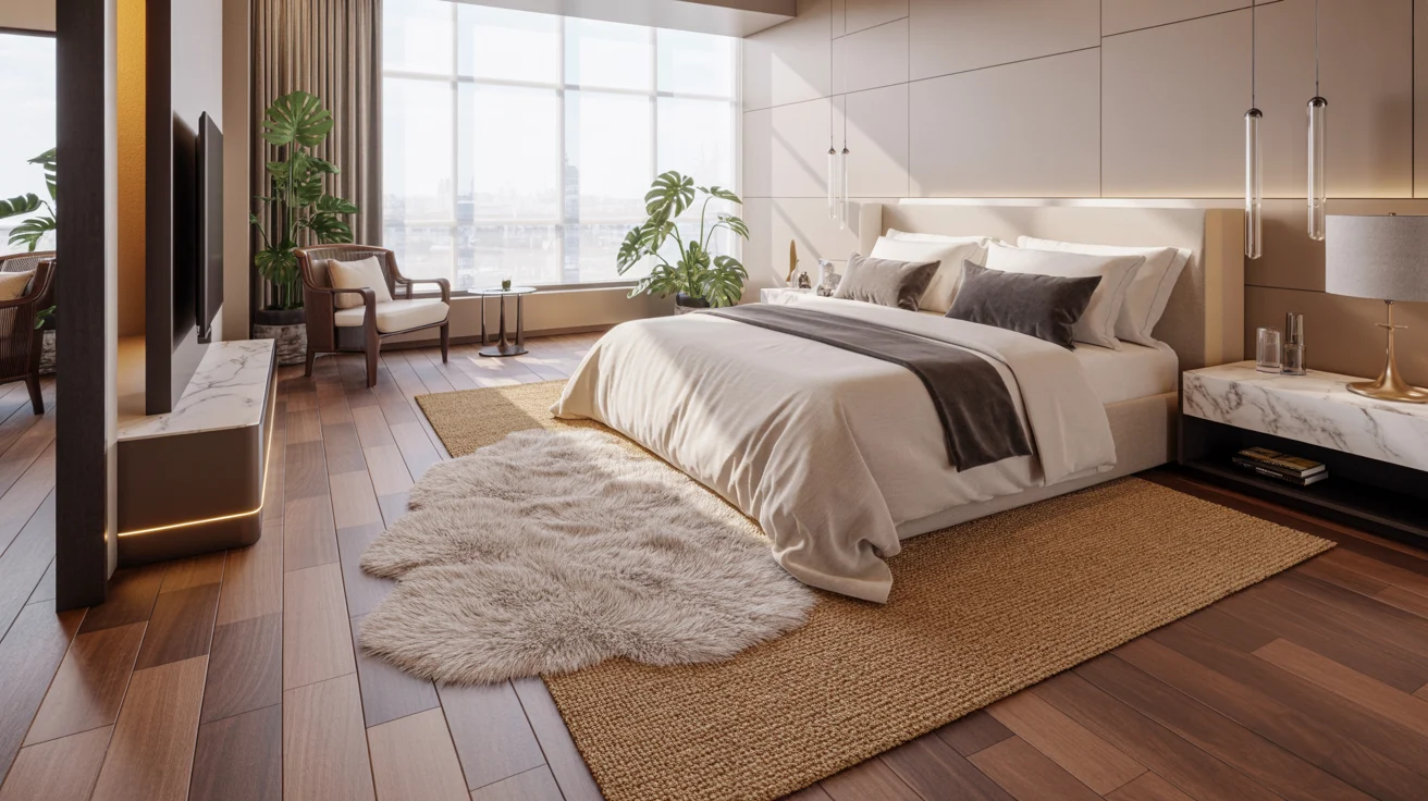 A contemporary bedroom with a sizable bed and a large window that enhances the room's brightness and openness.