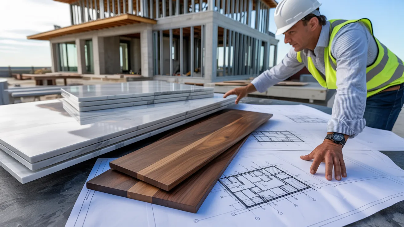 A man in a hard hat and safety vest is performing work duties on a construction site.