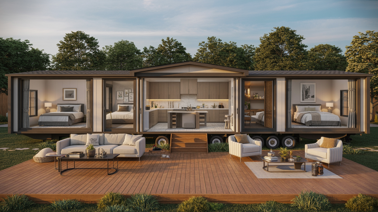 Rendering of a modern modular home showcasing its sleek design and innovative structure.