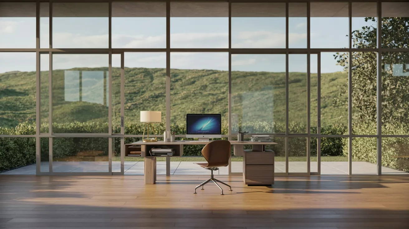 A home office featuring a desk with a computer and an ergonomic chair, designed for productivity and comfort.