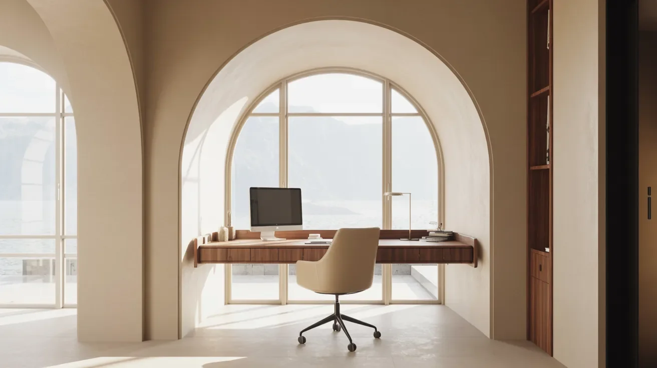 A home office featuring a desk and chair, designed for productivity and comfort.