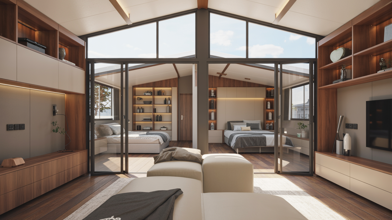 A modern living room featuring a stylish couch and a flat-screen television on a sleek stand.