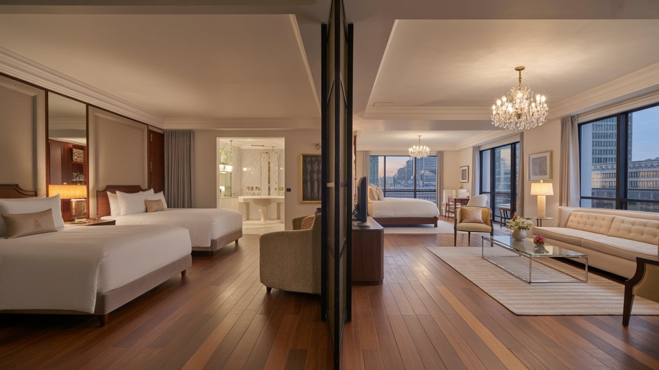A room featuring two beds and a large window, allowing natural light to fill the space.
